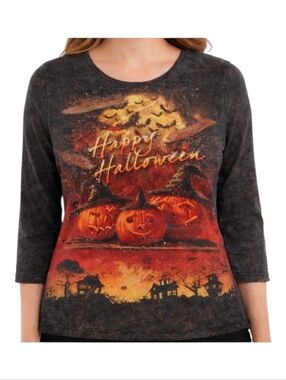 ✨2/$25 Y2k VTG~Holiday Editions~Halloween Graphic~Rhinestone~Acid Wash Shirt~2X